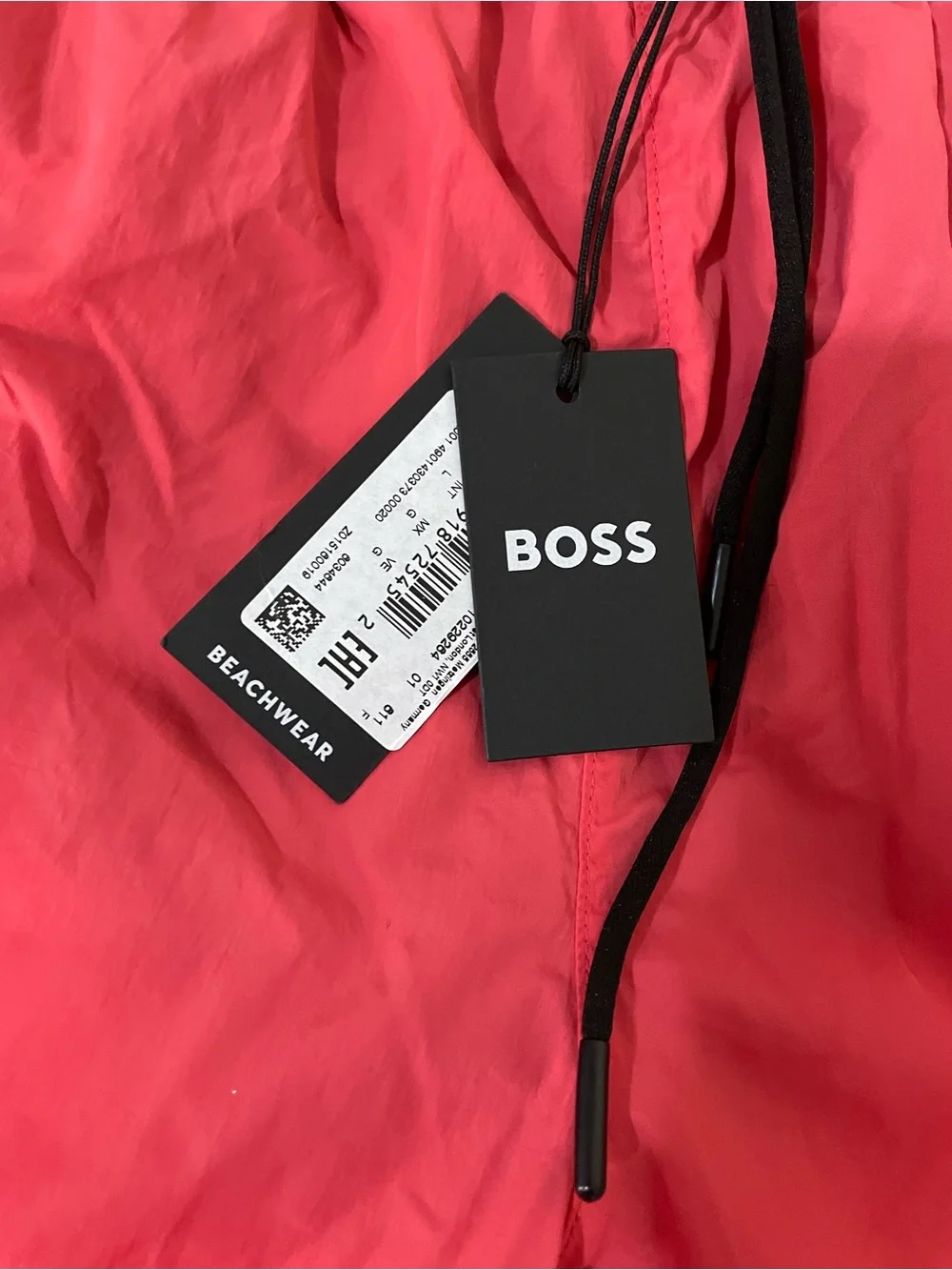BOSS Men's Coral-Red Swim Trunks with Drawstring